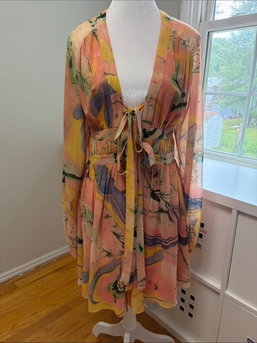 Alexis Tessie Abstract Watercolor Mini Dress Pink Yellow Size Medium
